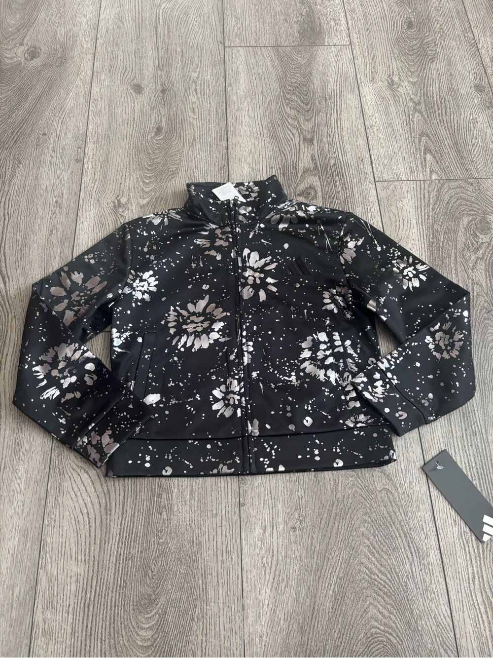 adidas Black Jacket with Metallic Floral Accents